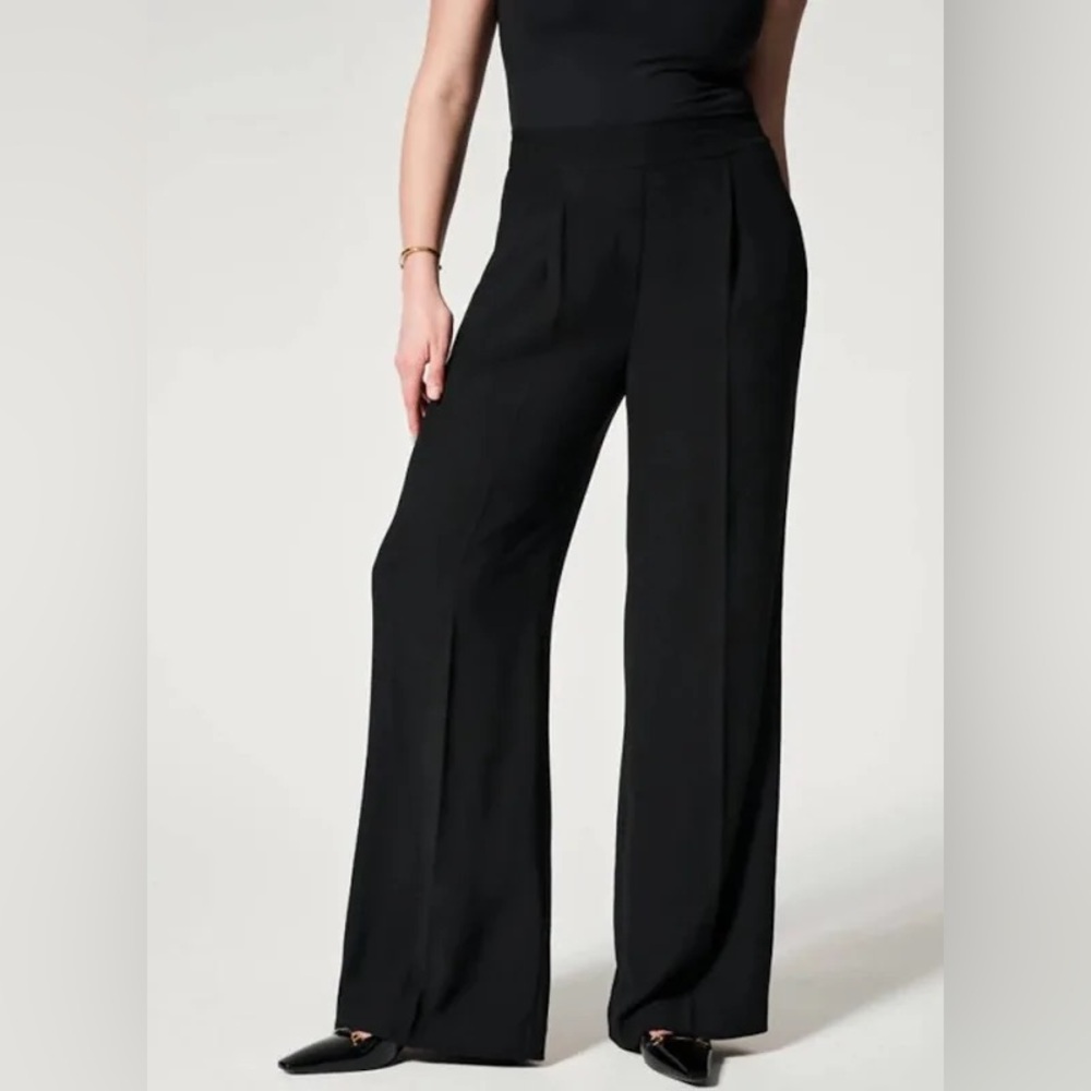 SPANX Black Wide-Leg Crepe Pants
